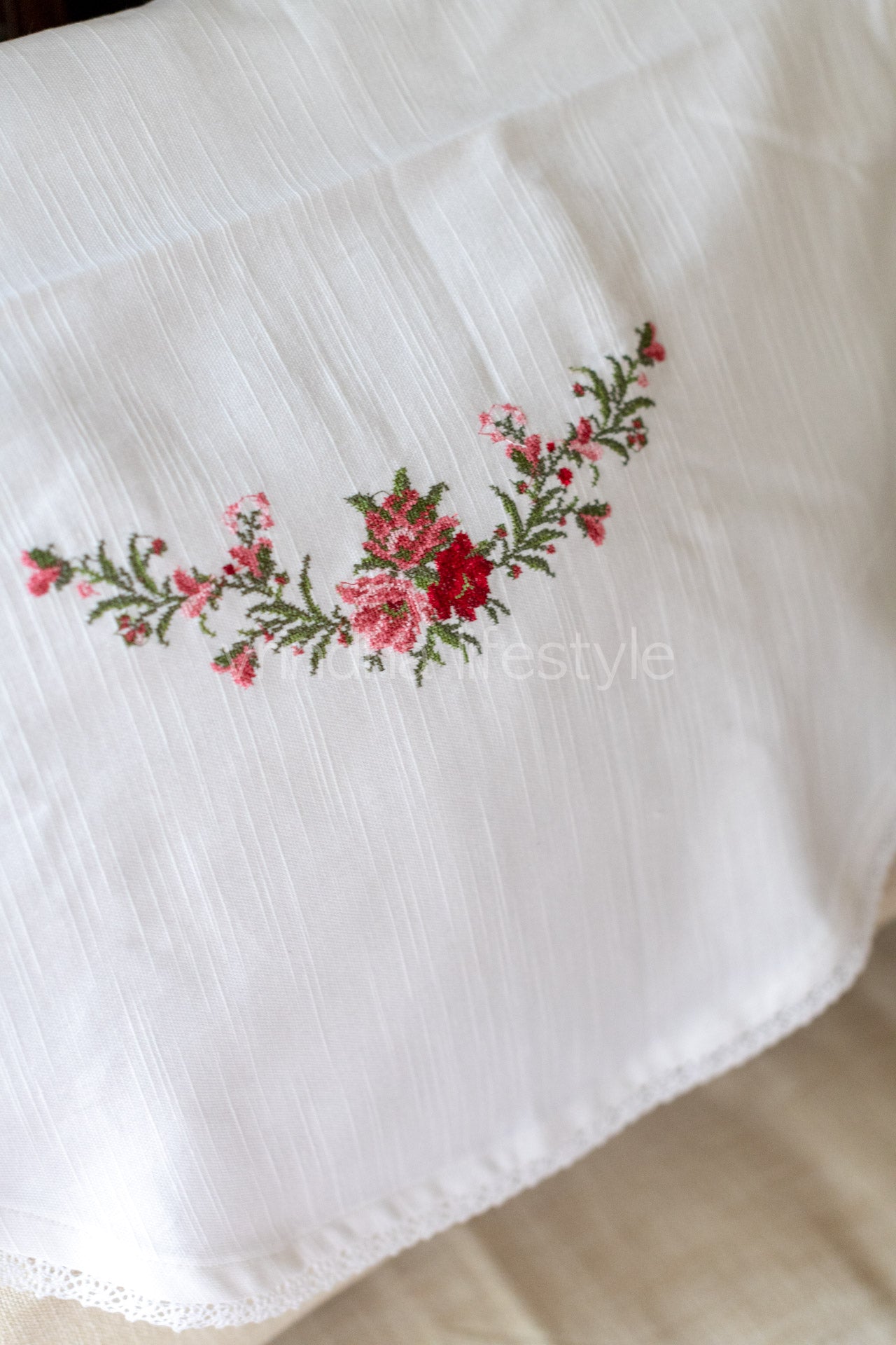 SOFA BACK COVER-with embroidery and lace detailing -Set of 5