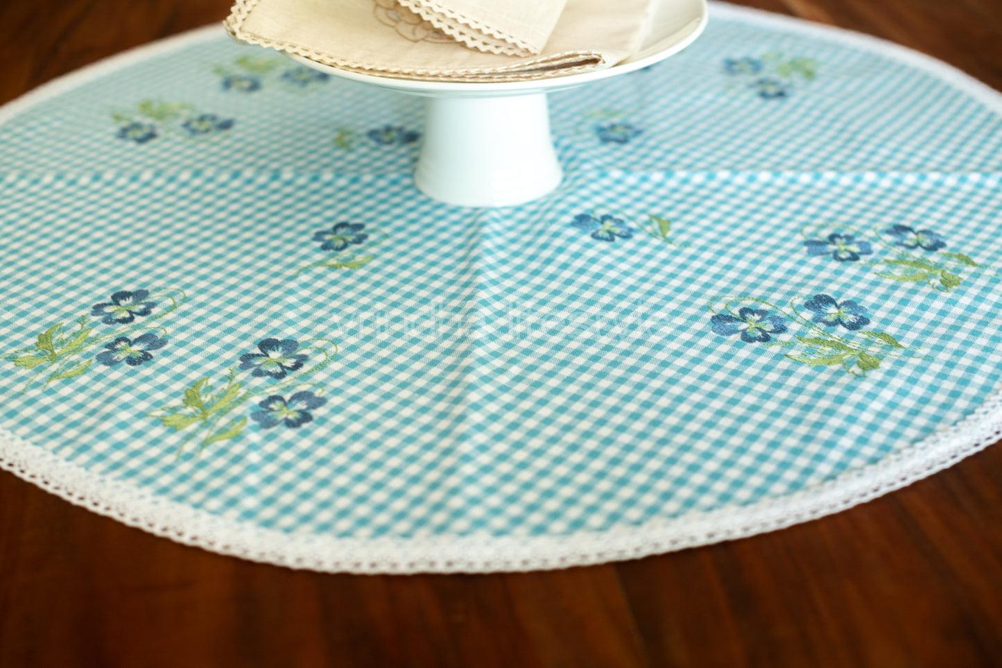 Round table mat with embroidery and lace detailing-24 inches-customisable