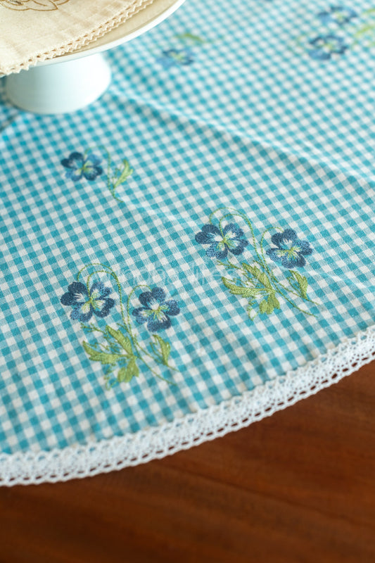 Round table mat with embroidery and lace detailing-24 inches-customisable