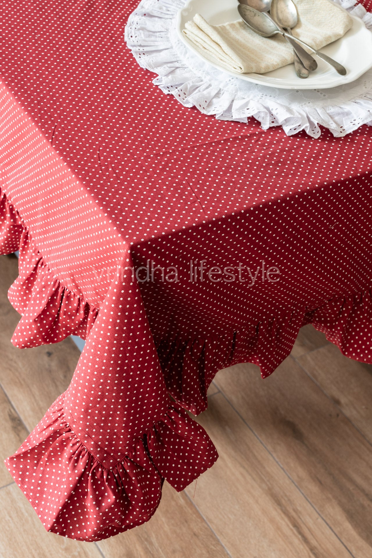 COTTON TABLE CLOTH with frill-8 seater,customisable