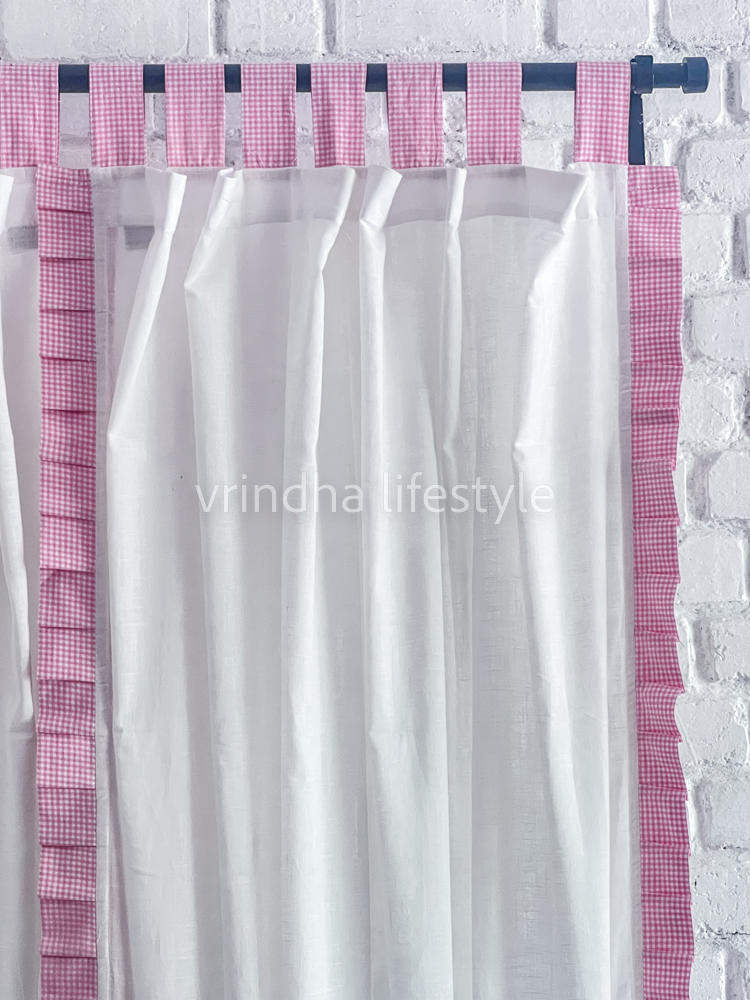 COTTON DESIGNER SHEER CURTAINS with pleated trim-Loop curtain -7.5 Feet-Single unit