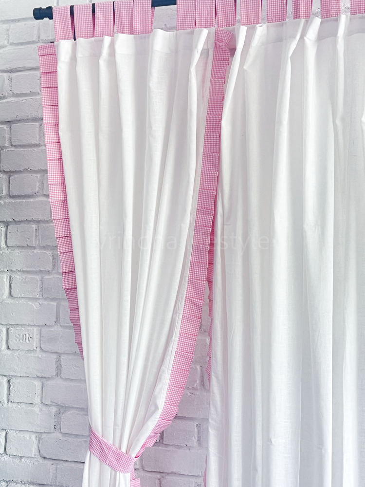 COTTON DESIGNER SHEER CURTAINS with pleated trim-Loop curtain -7.5 Feet-Single unit