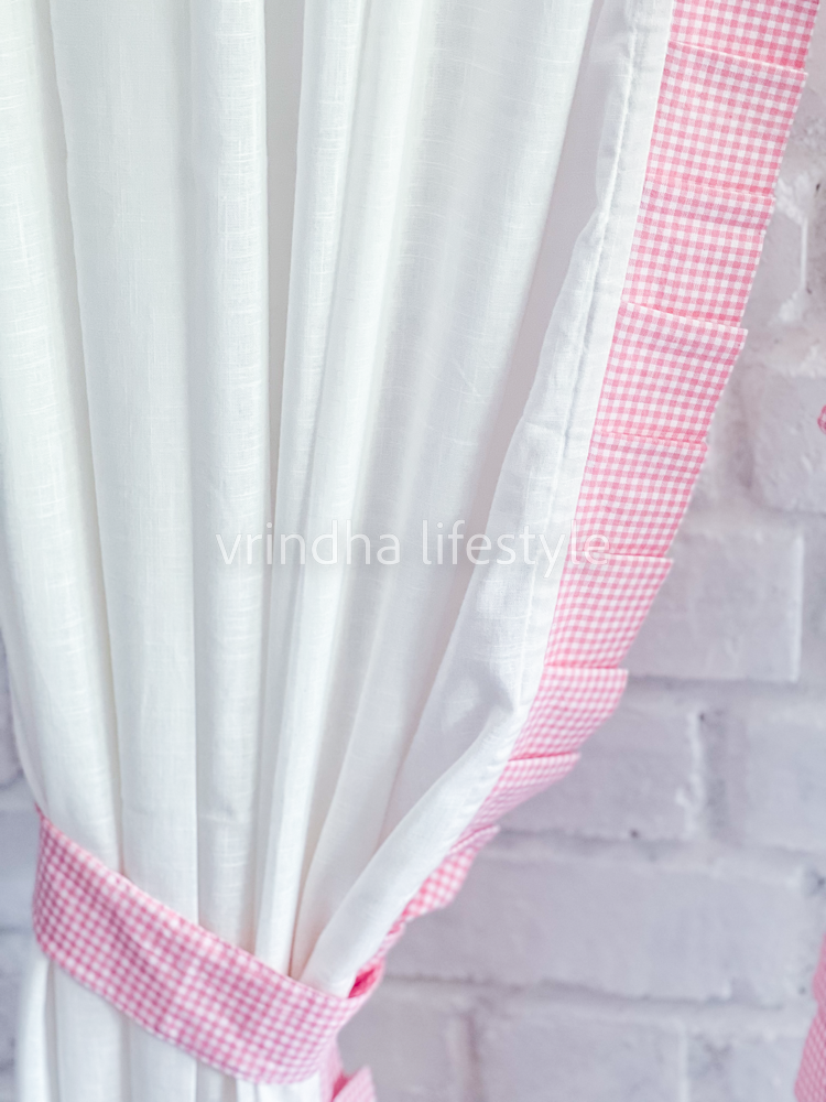 COTTON DESIGNER SHEER CURTAINS with pleated trim-Loop curtain -7.5 Feet-Single unit