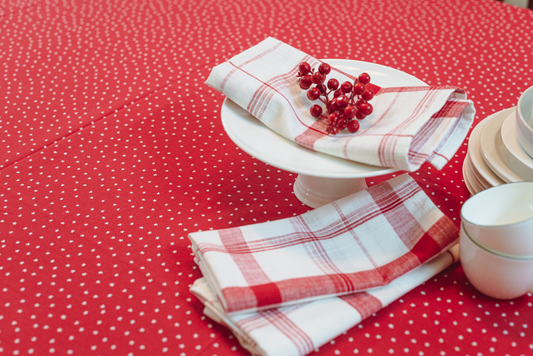 RED AND WHITE COTTON TABLE CLOTH-8 seater