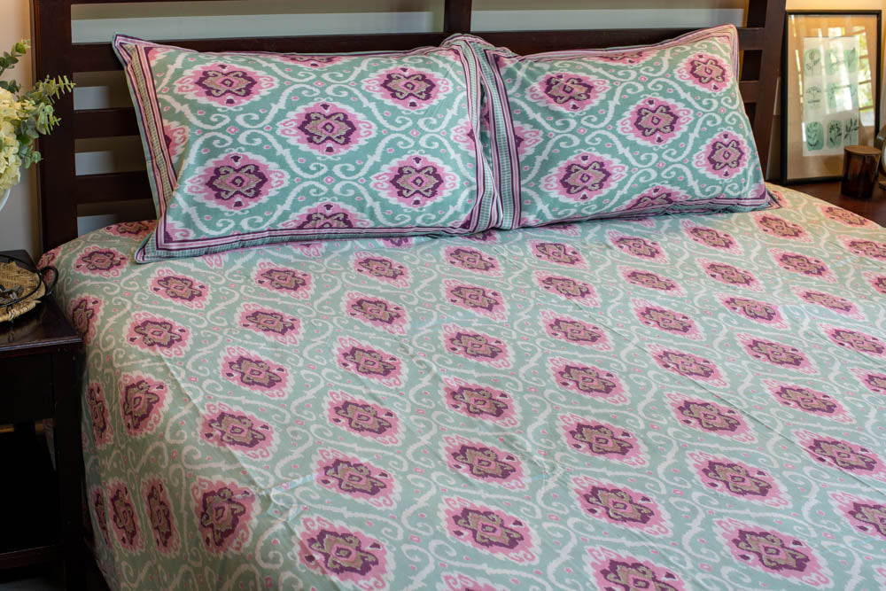 IKAT PRINT COTTON BEDSHEET SET-Super king size