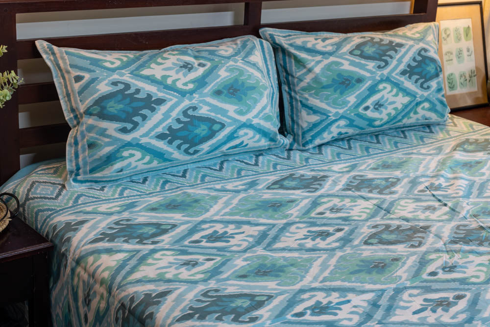 IKAT PRINT COTTON BEDSHEET SET-Super king size