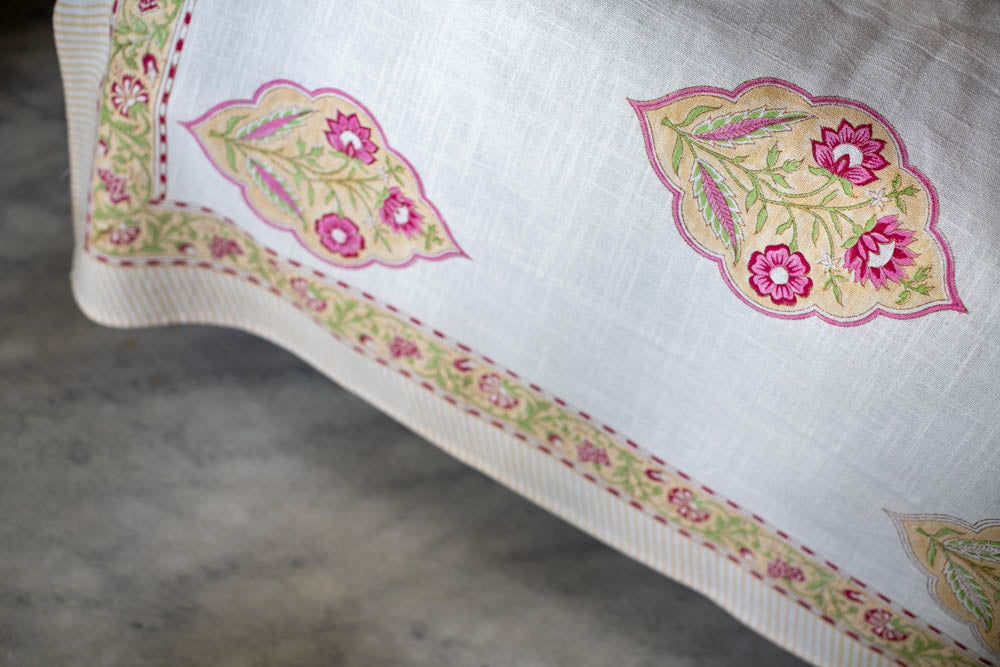 HAND BLOCK PRINTED COTTON SLUB BEDCOVER SET-Queen size