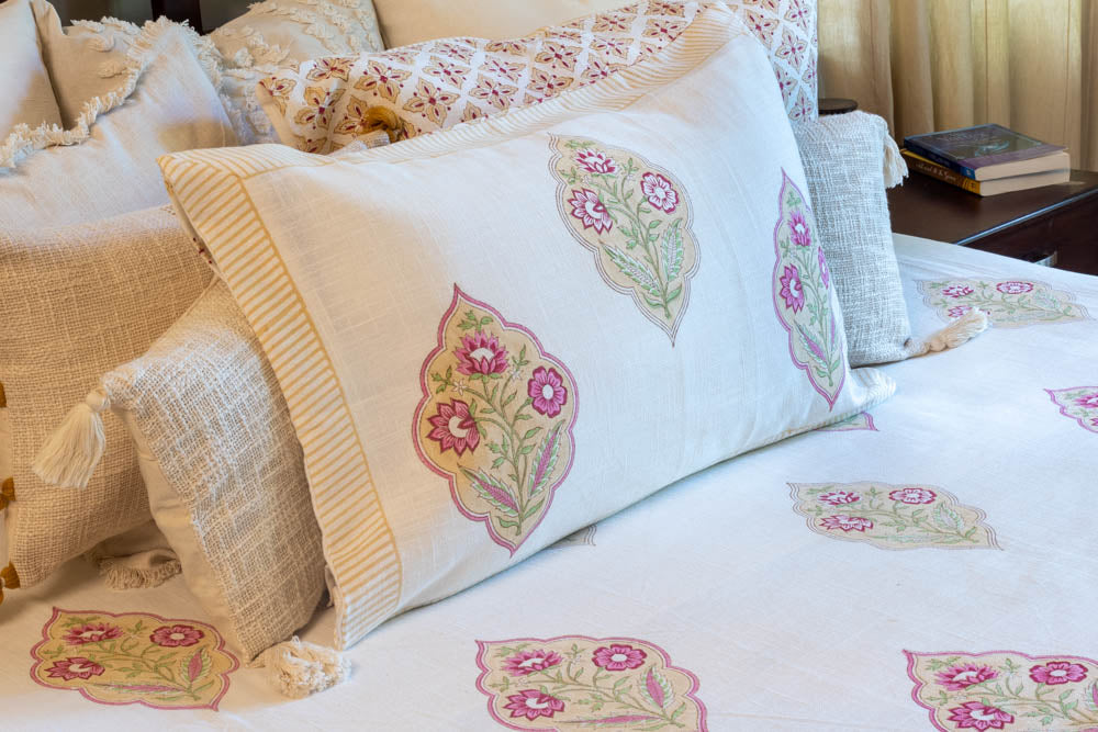 HAND BLOCK PRINTED COTTON SLUB BEDCOVER SET-Queen size