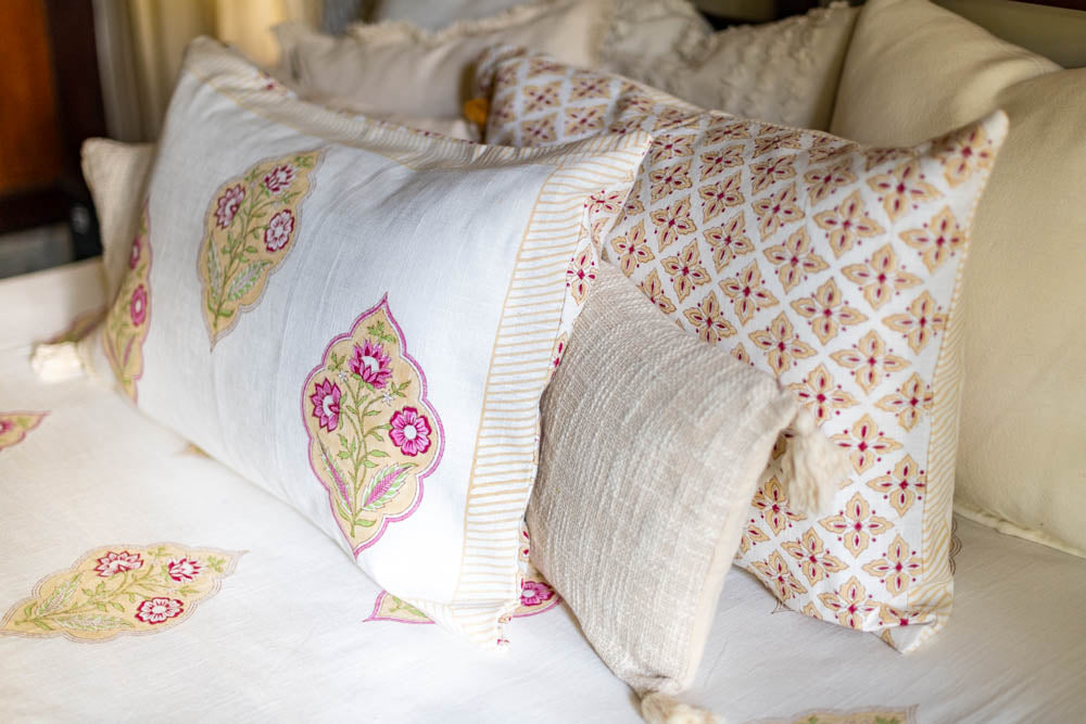 HAND BLOCK PRINTED COTTON SLUB BEDCOVER SET-Queen size