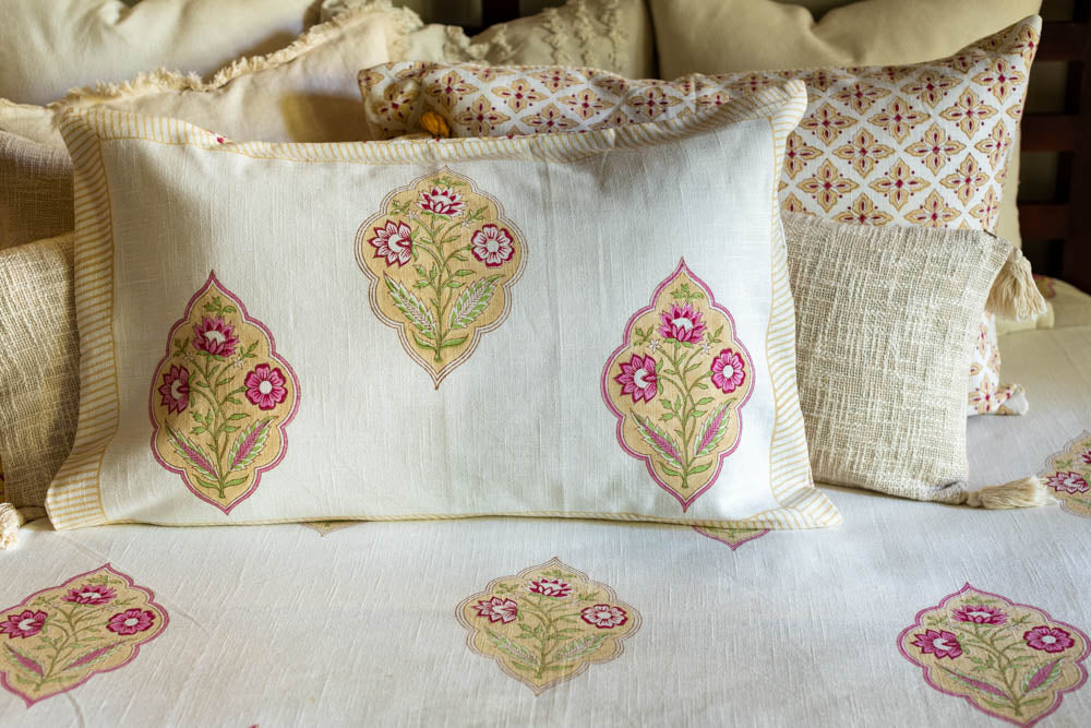 HAND BLOCK PRINTED COTTON SLUB BEDCOVER SET-Queen size