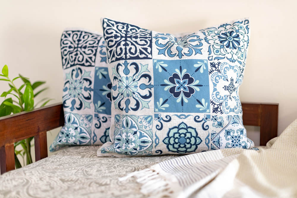 COTTON PRINTED CUSHION COVER -18" x 18"(set of 2)