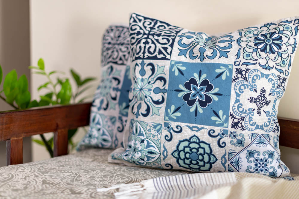 COTTON PRINTED CUSHION COVER -18" x 18"(set of 2)