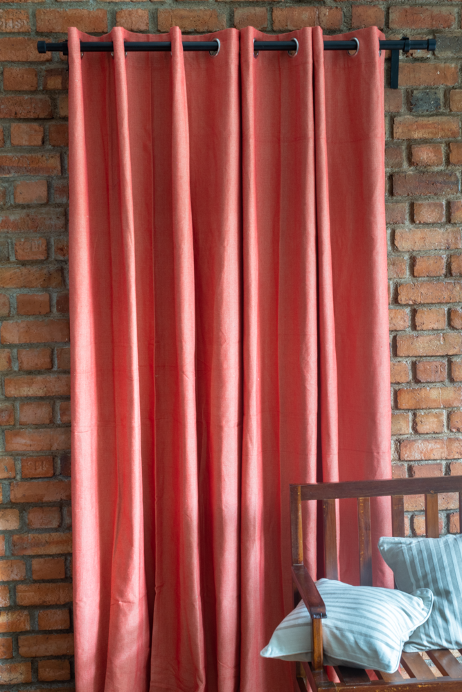 RUST ORANGE COTTON OPAQUE CURTAINS-7Feet