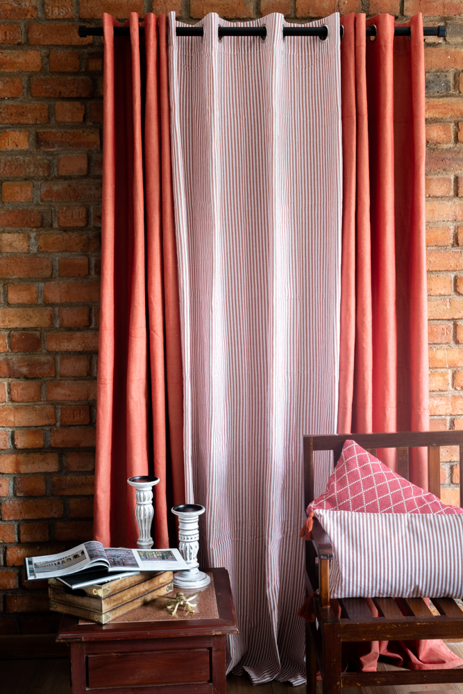 RUST ORANGE COTTON OPAQUE CURTAINS-7Feet