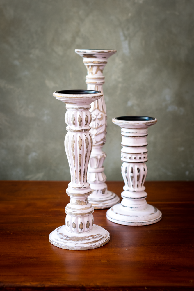 VINTAGE STYLE WOODEN CANDLE HOLDERS