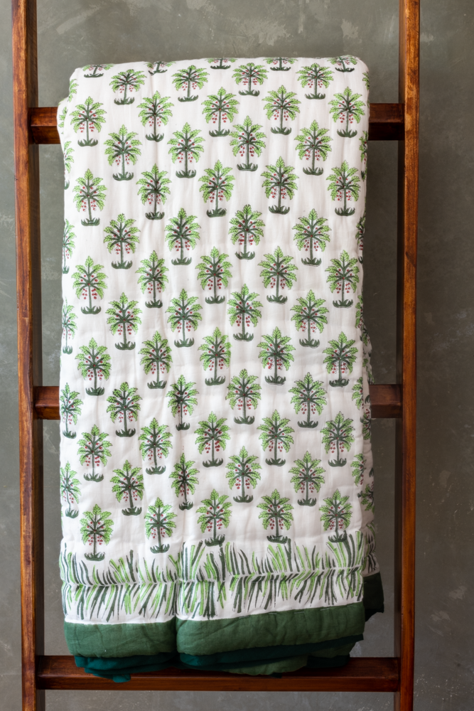 TROPICAL PARADISE-Premium hand block printed bedding set-Queen size