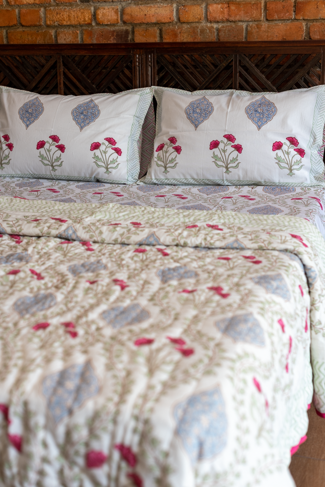 MUGHAL JAAL-Premium hand block printed bedding set-Queen size