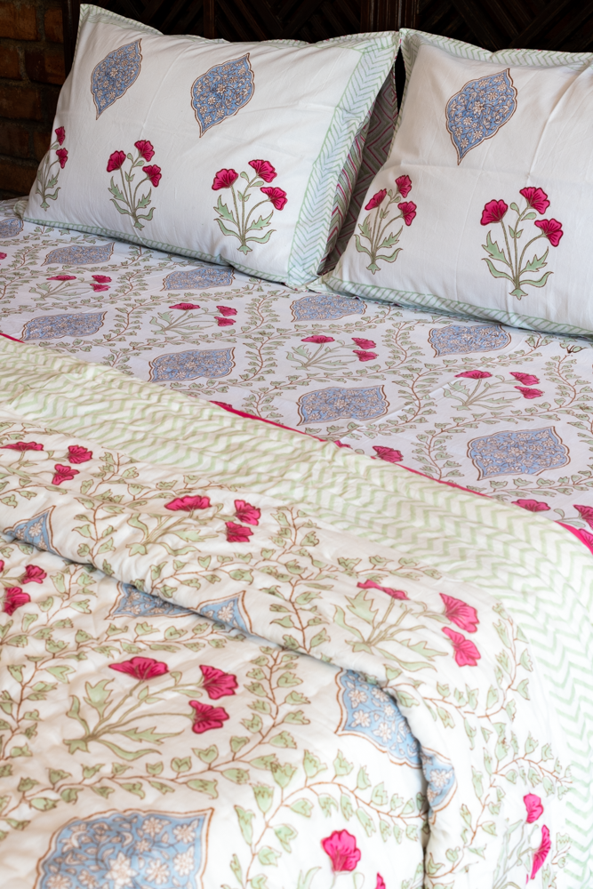 MUGHAL JAAL-Premium hand block printed bedding set-Queen size