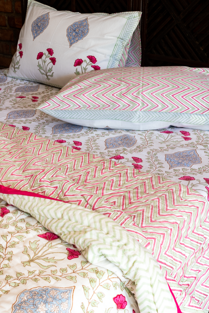 MUGHAL JAAL-Premium hand block printed bedding set-Queen size