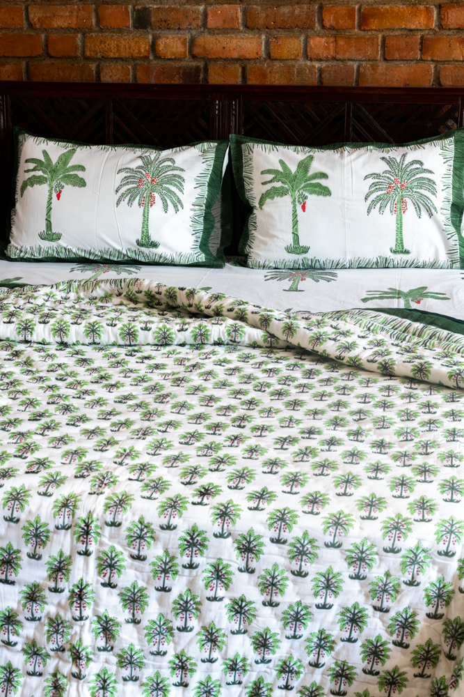 TROPICAL PARADISE-Premium hand block printed bedding set-Queen size