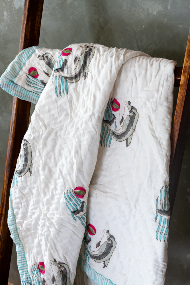 hand block printed baby quilt