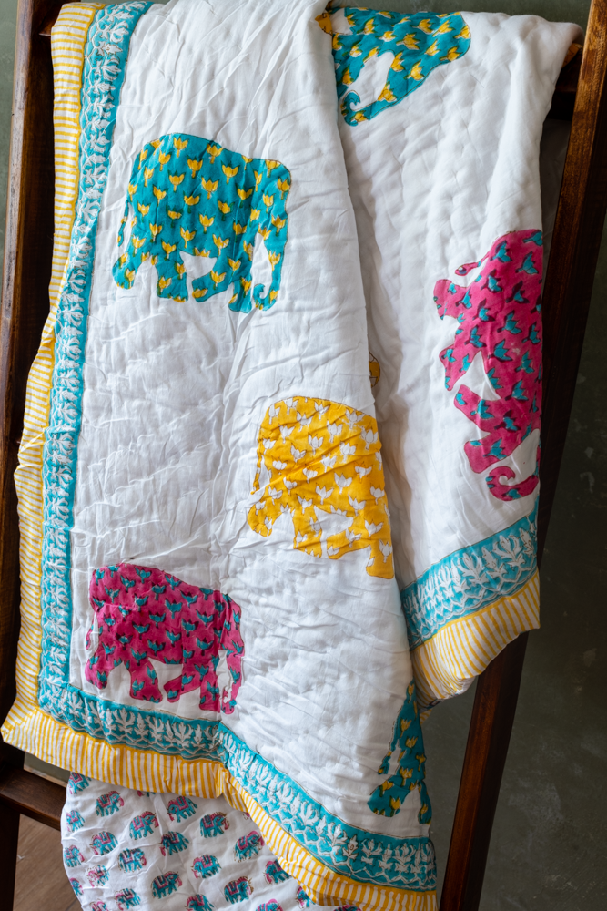 COTTON QUILT FOR KIDS | REVERSIBLE-Elle the elephant(0-4 Years)