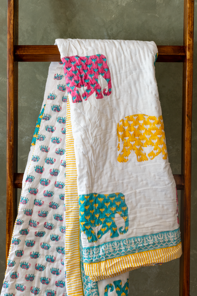 COTTON QUILT FOR KIDS | REVERSIBLE-Elle the elephant(0-4 Years)