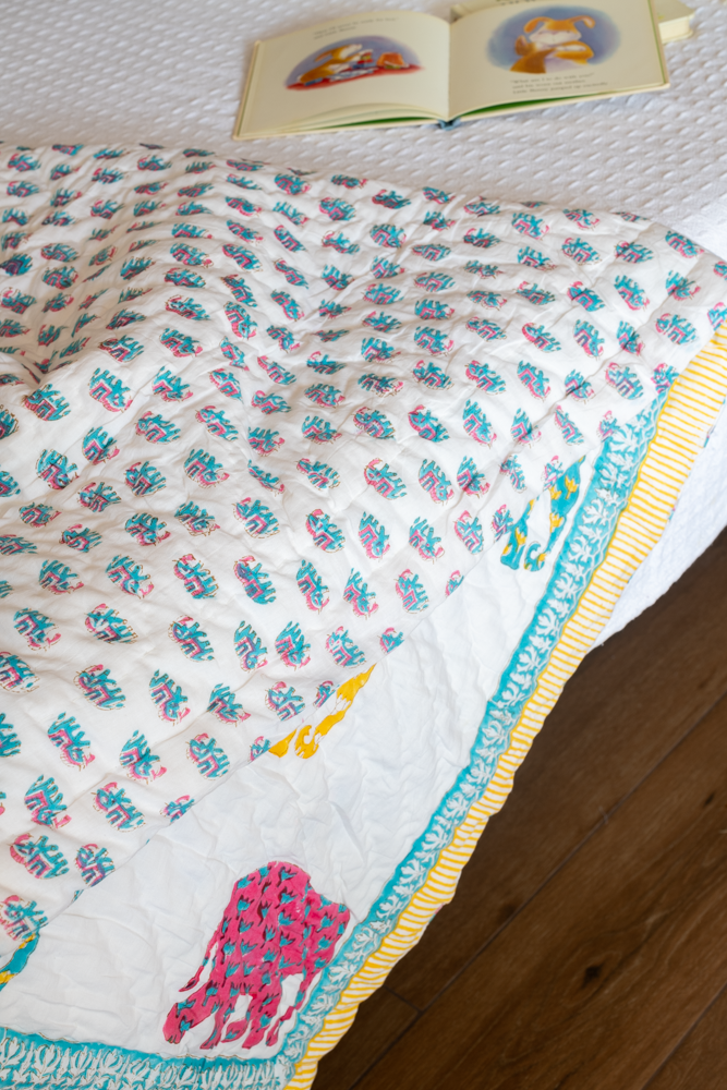 COTTON QUILT FOR KIDS | REVERSIBLE-Elle the elephant(0-4 Years)