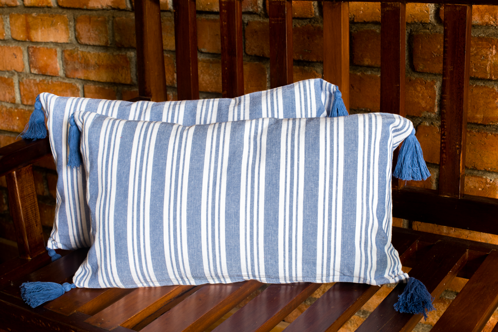 Blue and white striped cushion covers outlet