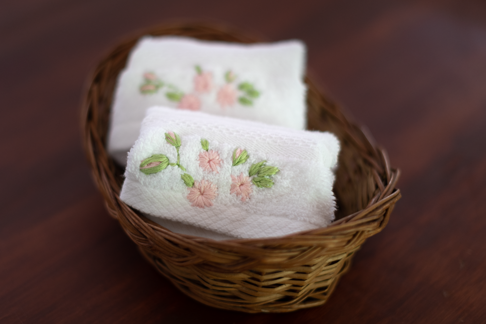 SOFT FACE TOWEL WITH HAND EMBROIDERY, 12inch x 12 inch -set of two