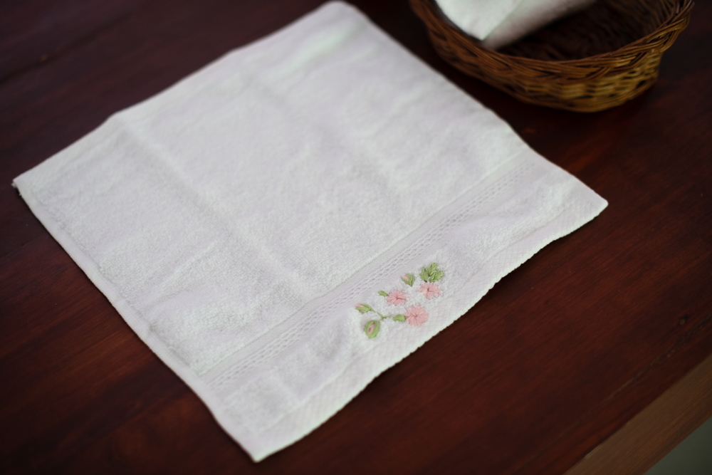 SOFT FACE TOWEL WITH HAND EMBROIDERY, 12inch x 12 inch -set of two