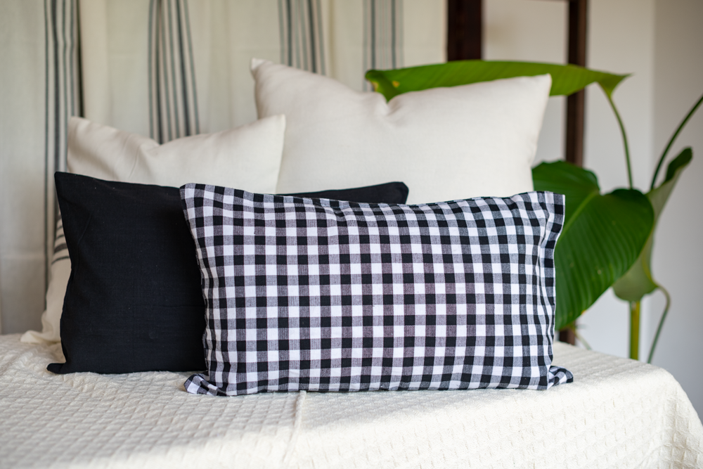 COTTON GINGHAM CUSHION COVER -12x20 inches,Set of two