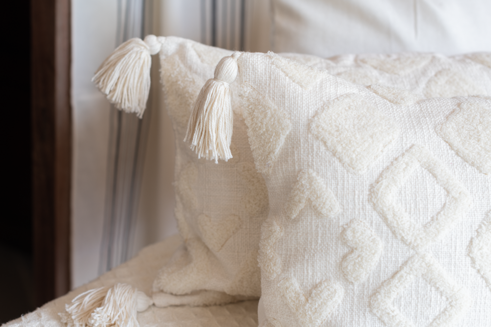 off white boho cushion covers with tassels