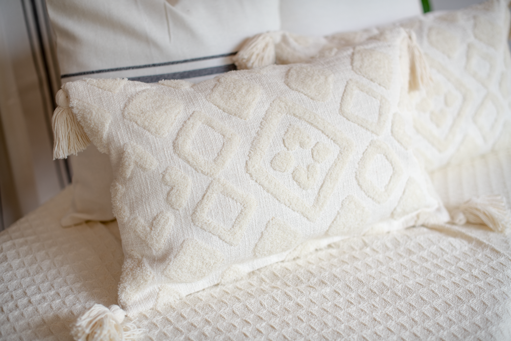 off white boho style tufted cushion cover