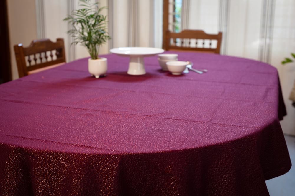 COTTON WINE RED SHIMMERING TABLE COVER-6 seater