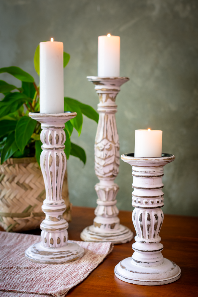 VINTAGE STYLE WOODEN CANDLE HOLDERS